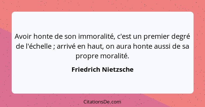 Avoir honte de son immoralité, c'est un premier degré de l'échelle ; arrivé en haut, on aura honte aussi de sa propre moral... - Friedrich Nietzsche