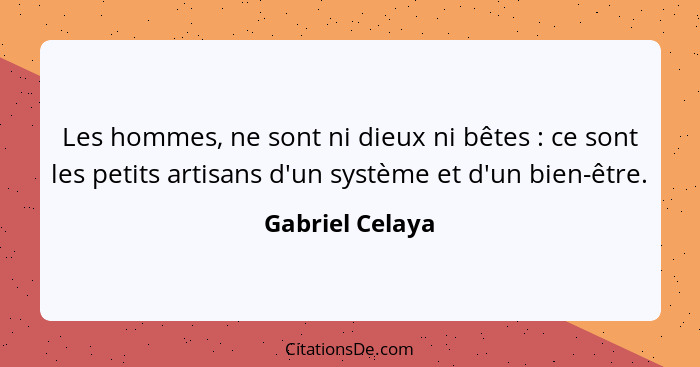 Les hommes, ne sont ni dieux ni bêtes : ce sont les petits artisans d'un système et d'un bien-être.... - Gabriel Celaya