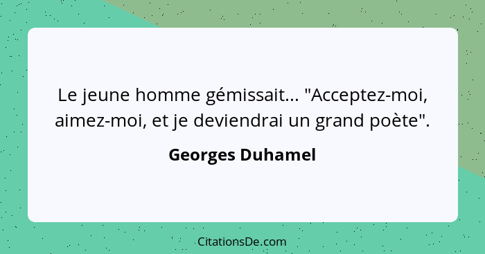 Le jeune homme gémissait... "Acceptez-moi, aimez-moi, et je deviendrai un grand poète".... - Georges Duhamel