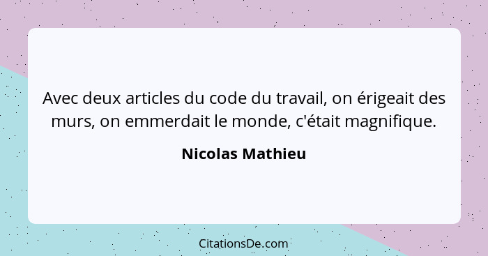 Avec deux articles du code du travail, on érigeait des murs, on emmerdait le monde, c'était magnifique.... - Nicolas Mathieu