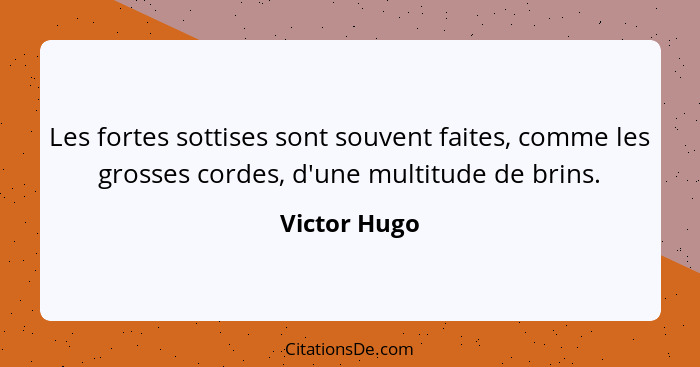 Les fortes sottises sont souvent faites, comme les grosses cordes, d'une multitude de brins.... - Victor Hugo