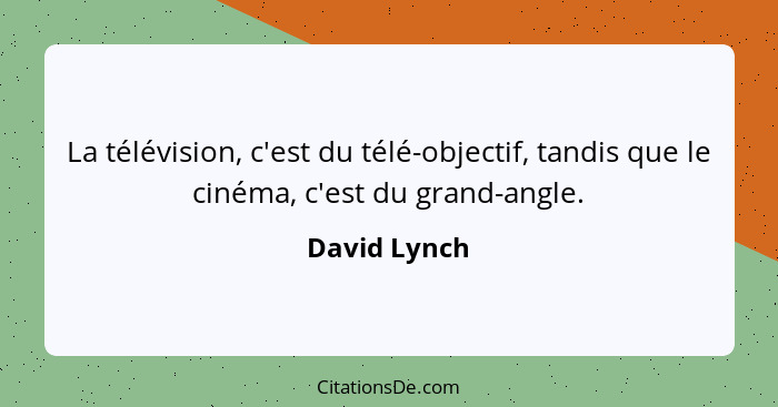 La télévision, c'est du télé-objectif, tandis que le cinéma, c'est du grand-angle.... - David Lynch