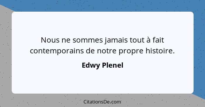 Nous ne sommes jamais tout à fait contemporains de notre propre histoire.... - Edwy Plenel