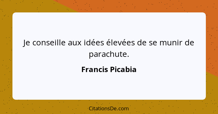 Je conseille aux idées élevées de se munir de parachute.... - Francis Picabia