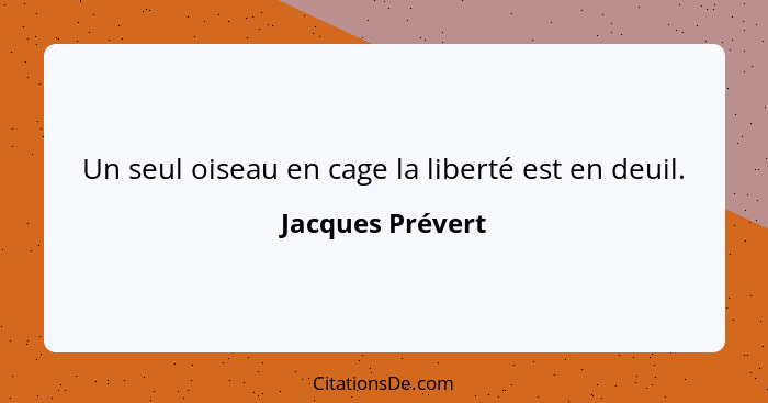 Un seul oiseau en cage la liberté est en deuil.... - Jacques Prévert