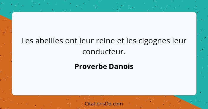 Les abeilles ont leur reine et les cigognes leur conducteur.... - Proverbe Danois