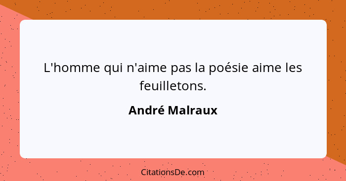 L'homme qui n'aime pas la poésie aime les feuilletons.... - André Malraux