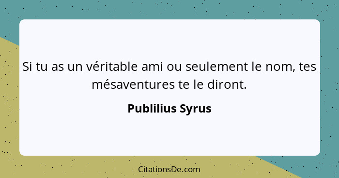 Si tu as un véritable ami ou seulement le nom, tes mésaventures te le diront.... - Publilius Syrus