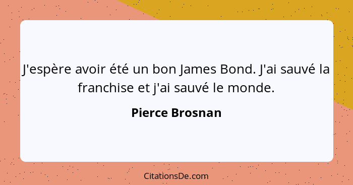 J'espère avoir été un bon James Bond. J'ai sauvé la franchise et j'ai sauvé le monde.... - Pierce Brosnan