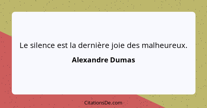 Le silence est la dernière joie des malheureux.... - Alexandre Dumas