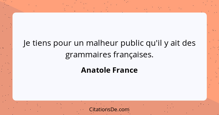 Je tiens pour un malheur public qu'il y ait des grammaires françaises.... - Anatole France