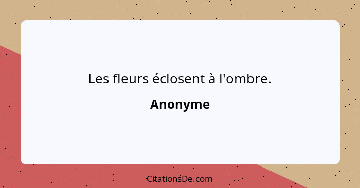 Les fleurs éclosent à l'ombre.... - Anonyme