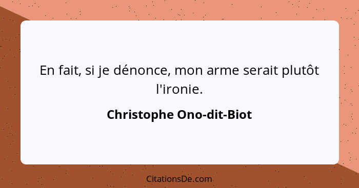 En fait, si je dénonce, mon arme serait plutôt l'ironie.... - Christophe Ono-dit-Biot