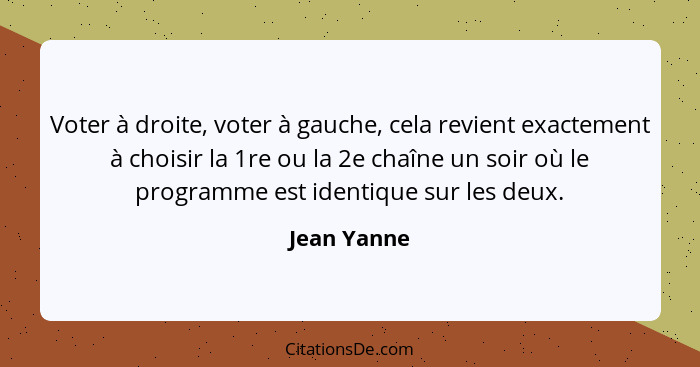 Voter à droite, voter à gauche, cela revient exactement à choisir la 1re ou la 2e chaîne un soir où le programme est identique sur les de... - Jean Yanne