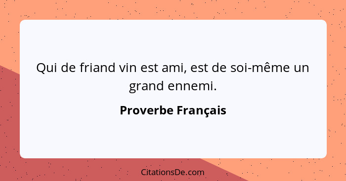 Qui de friand vin est ami, est de soi-même un grand ennemi.... - Proverbe Français