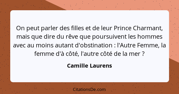 On peut parler des filles et de leur Prince Charmant, mais que dire du rêve que poursuivent les hommes avec au moins autant d'obstin... - Camille Laurens