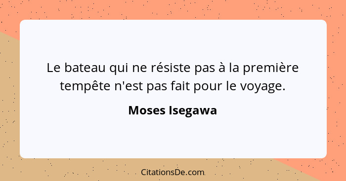 Le bateau qui ne résiste pas à la première tempête n'est pas fait pour le voyage.... - Moses Isegawa