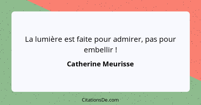 La lumière est faite pour admirer, pas pour embellir !... - Catherine Meurisse