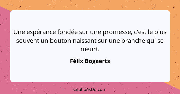 Une espérance fondée sur une promesse, c'est le plus souvent un bouton naissant sur une branche qui se meurt.... - Félix Bogaerts