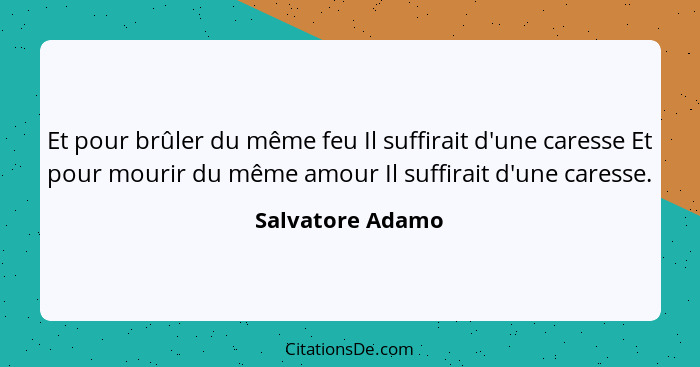 Et pour brûler du même feu Il suffirait d'une caresse Et pour mourir du même amour Il suffirait d'une caresse.... - Salvatore Adamo