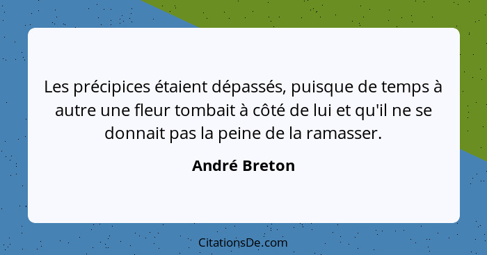 Les précipices étaient dépassés, puisque de temps à autre une fleur tombait à côté de lui et qu'il ne se donnait pas la peine de la ram... - André Breton