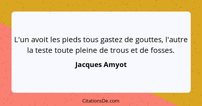 L'un avoit les pieds tous gastez de gouttes, l'autre la teste toute pleine de trous et de fosses.... - Jacques Amyot