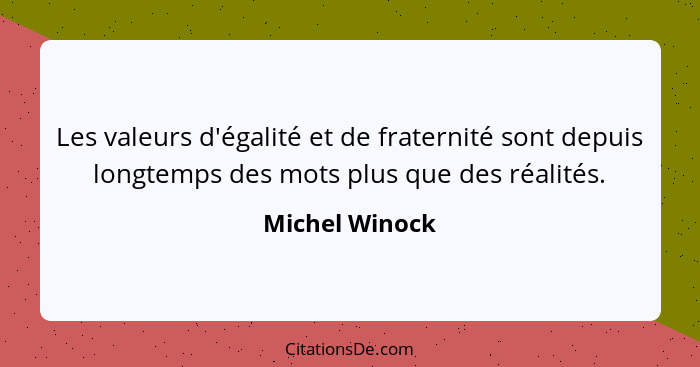 Les valeurs d'égalité et de fraternité sont depuis longtemps des mots plus que des réalités.... - Michel Winock