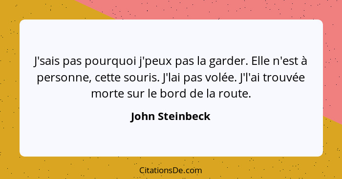 J'sais pas pourquoi j'peux pas la garder. Elle n'est à personne, cette souris. J'lai pas volée. J'l'ai trouvée morte sur le bord de l... - John Steinbeck