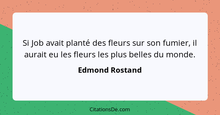 Si Job avait planté des fleurs sur son fumier, il aurait eu les fleurs les plus belles du monde.... - Edmond Rostand