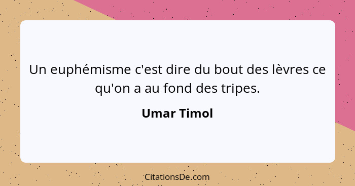 Un euphémisme c'est dire du bout des lèvres ce qu'on a au fond des tripes.... - Umar Timol