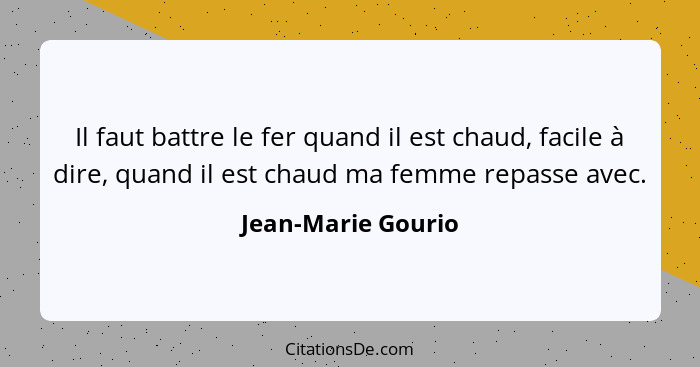 Il faut battre le fer quand il est chaud, facile à dire, quand il est chaud ma femme repasse avec.... - Jean-Marie Gourio