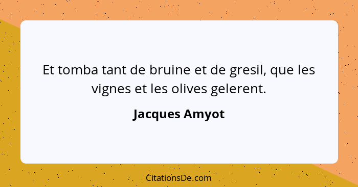 Et tomba tant de bruine et de gresil, que les vignes et les olives gelerent.... - Jacques Amyot