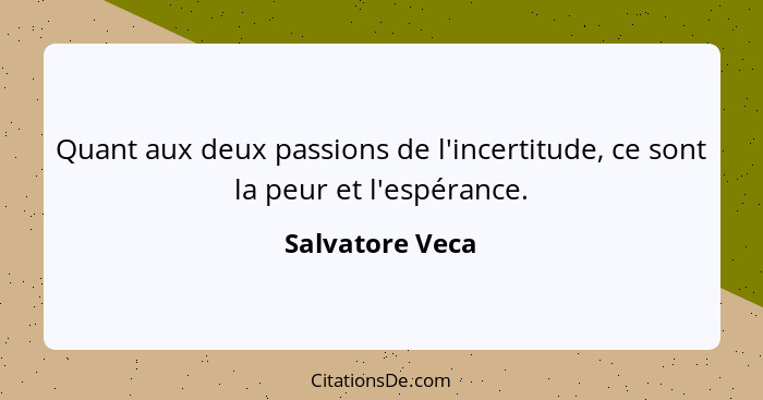 Quant aux deux passions de l'incertitude, ce sont la peur et l'espérance.... - Salvatore Veca