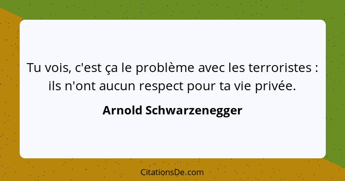 Tu vois, c'est ça le problème avec les terroristes : ils n'ont aucun respect pour ta vie privée.... - Arnold Schwarzenegger