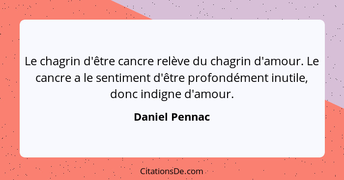 Le chagrin d'être cancre relève du chagrin d'amour. Le cancre a le sentiment d'être profondément inutile, donc indigne d'amour.... - Daniel Pennac