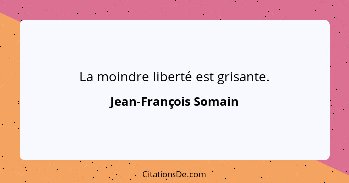 La moindre liberté est grisante.... - Jean-François Somain