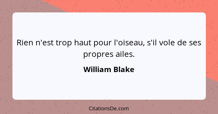 Rien n'est trop haut pour l'oiseau, s'il vole de ses propres ailes.... - William Blake