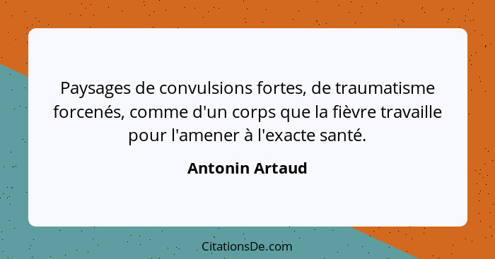 Paysages de convulsions fortes, de traumatisme forcenés, comme d'un corps que la fièvre travaille pour l'amener à l'exacte santé.... - Antonin Artaud