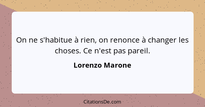 On ne s'habitue à rien, on renonce à changer les choses. Ce n'est pas pareil.... - Lorenzo Marone