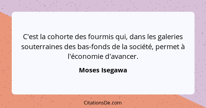 C'est la cohorte des fourmis qui, dans les galeries souterraines des bas-fonds de la société, permet à l'économie d'avancer.... - Moses Isegawa