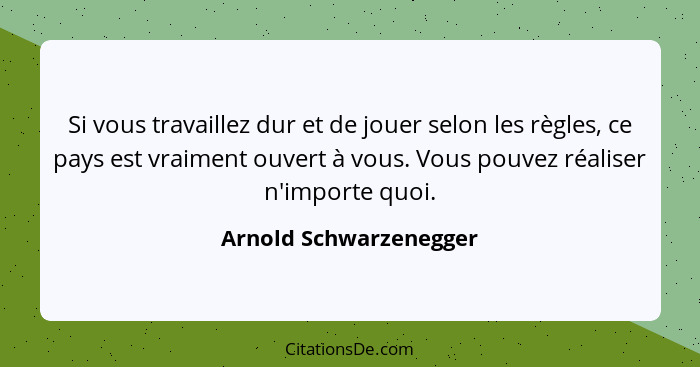 Si vous travaillez dur et de jouer selon les règles, ce pays est vraiment ouvert à vous. Vous pouvez réaliser n'importe quoi.... - Arnold Schwarzenegger