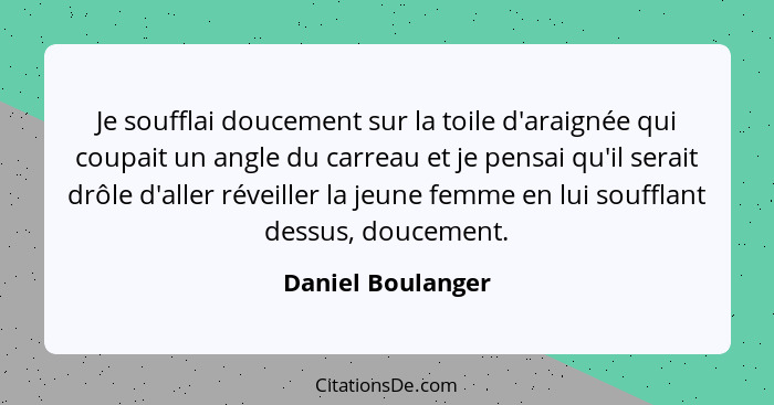 Je soufflai doucement sur la toile d'araignée qui coupait un angle du carreau et je pensai qu'il serait drôle d'aller réveiller la... - Daniel Boulanger