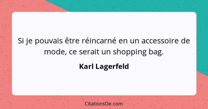 Si je pouvais être réincarné en un accessoire de mode, ce serait un shopping bag.... - Karl Lagerfeld