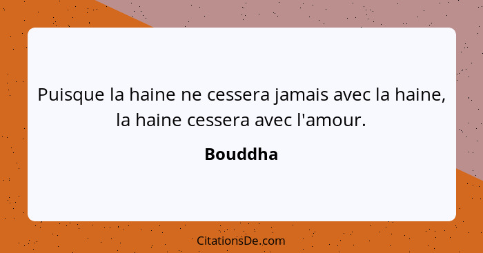 Puisque la haine ne cessera jamais avec la haine, la haine cessera avec l'amour.... - Bouddha