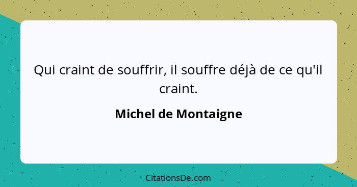 Qui craint de souffrir, il souffre déjà de ce qu'il craint.... - Michel de Montaigne