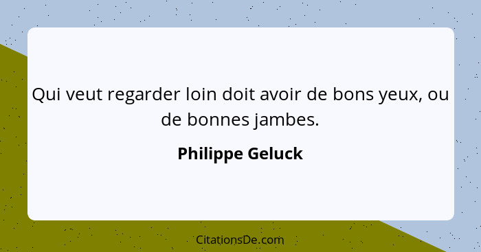 Qui veut regarder loin doit avoir de bons yeux, ou de bonnes jambes.... - Philippe Geluck