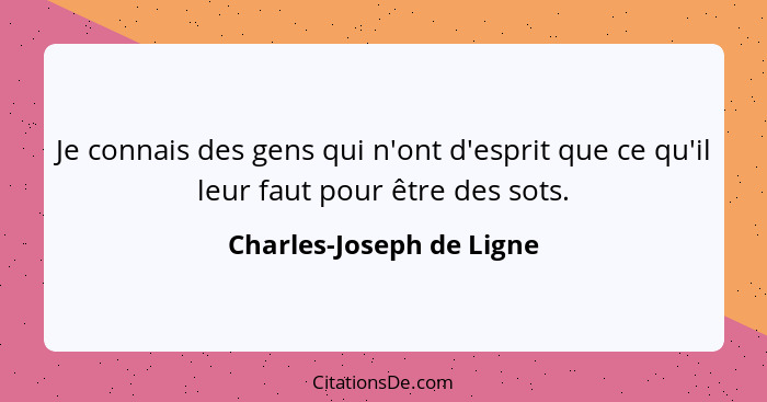 Je connais des gens qui n'ont d'esprit que ce qu'il leur faut pour être des sots.... - Charles-Joseph de Ligne