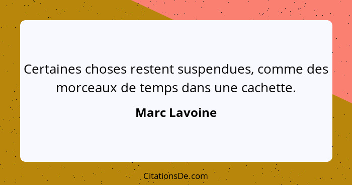 Certaines choses restent suspendues, comme des morceaux de temps dans une cachette.... - Marc Lavoine