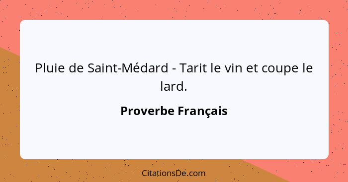 Pluie de Saint-Médard - Tarit le vin et coupe le lard.... - Proverbe Français