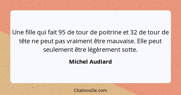 Une fille qui fait 95 de tour de poitrine et 32 de tour de tête ne peut pas vraiment être mauvaise. Elle peut seulement être légèreme... - Michel Audiard